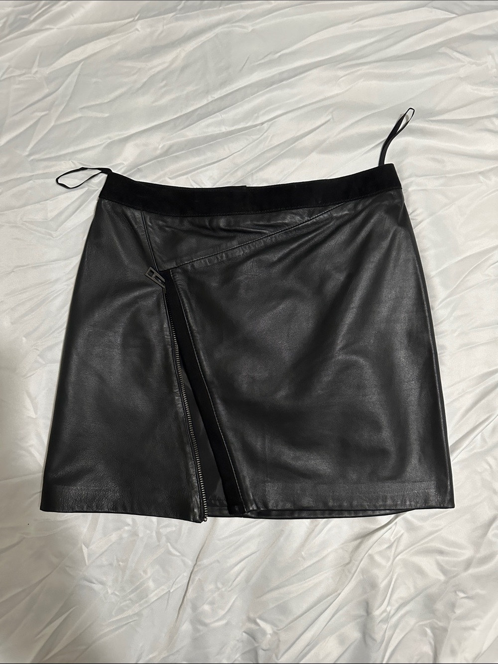 Zadig & Voltaire Black Leather Asymmetric Zip Mini Skirt